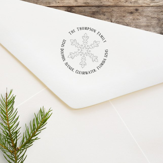 Weihnachts-Rücksendeadresse Snowflake Permastempel (Custom return address self inking stamp with whimsy snowflake.)
