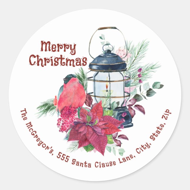 Weihnachts-Rücksendeadresse Vintag Lantern Runder Aufkleber (Vorderseite)
