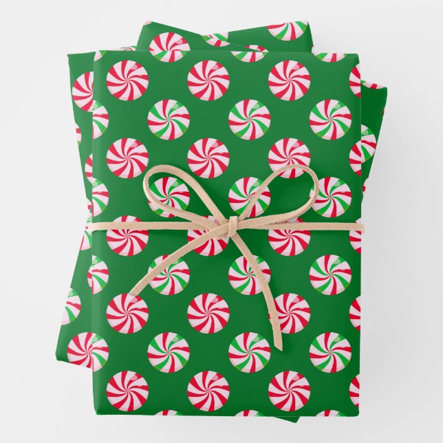 Weihnachts-Runde Peppermint Candy Green Geschenkpapier Set (Beispiel)
