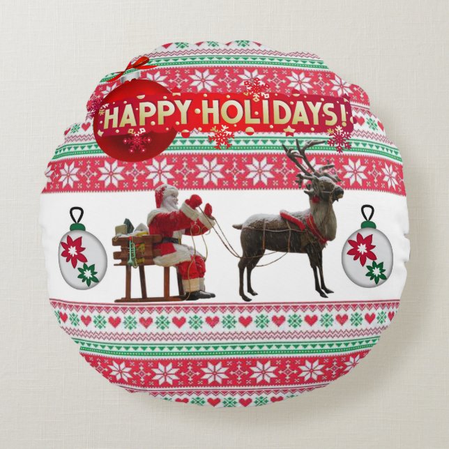 Weihnachts-Runden-Kissen, glückliche Ferien Rundes Kissen (Vorderseite)