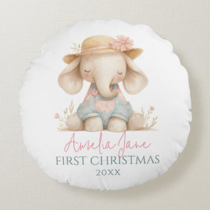 Weihnachts-Rundkissen Baby Mädchen Elefant Kinderz Rundes Kissen