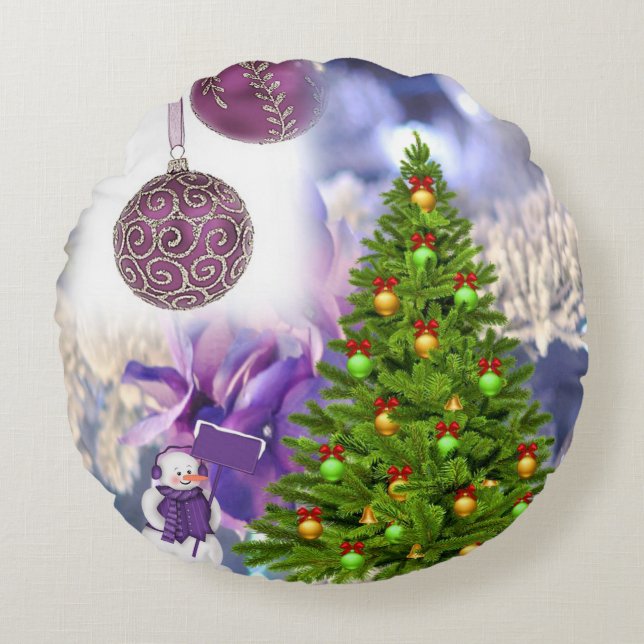 Weihnachts-Rundkissen, Schneemann Rundes Kissen (Vorderseite)