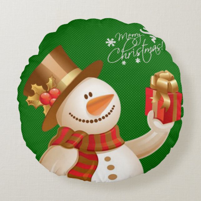 Weihnachts-Rundkissen, Schneemann Rundes Kissen (Vorderseite)