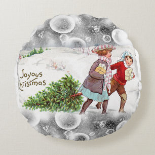 Weihnachts-Rundkissen, Vintage Rundes Kissen