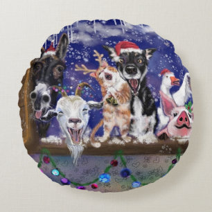 Weihnachts-Rundpillow Happy Farm Animal Party Rundes Kissen