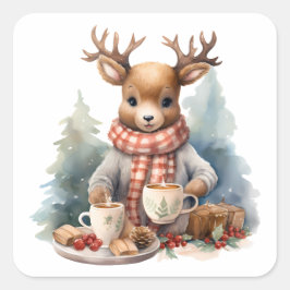 Weihnachts rustikale Vintage Design-Aufkleber Quadratischer Aufkleber