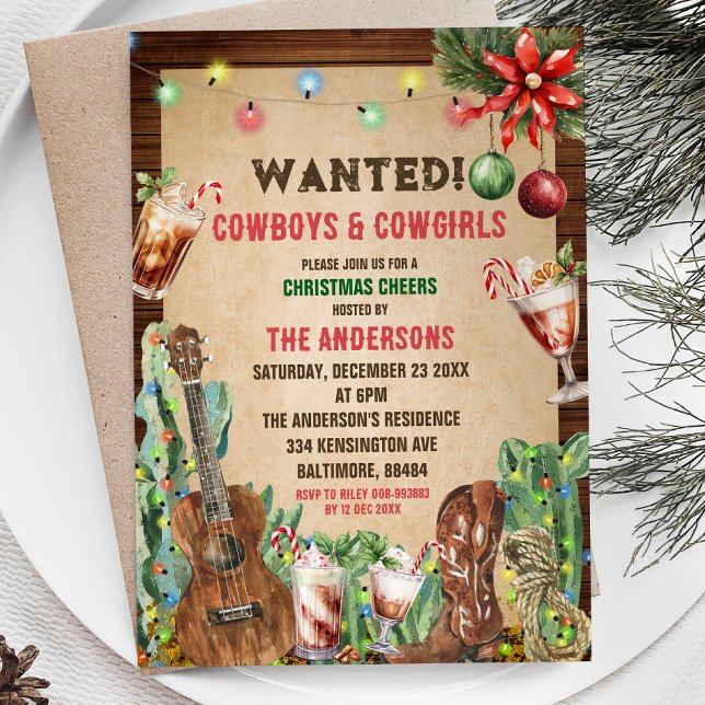 Weihnachts Rustikales Cowboy Cowgirl Weihnachtsfes Einladung (Von Creator hochgeladen)
