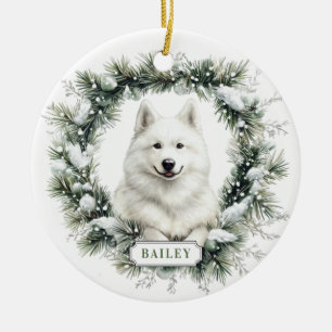 Weihnachts Samoyed Hund Keramik Circle Ornament