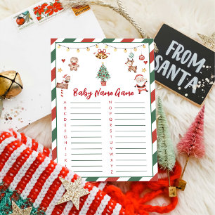 Weihnachts-Santa-Baby-Name-Baby-Shower-Spielkarte Einladung