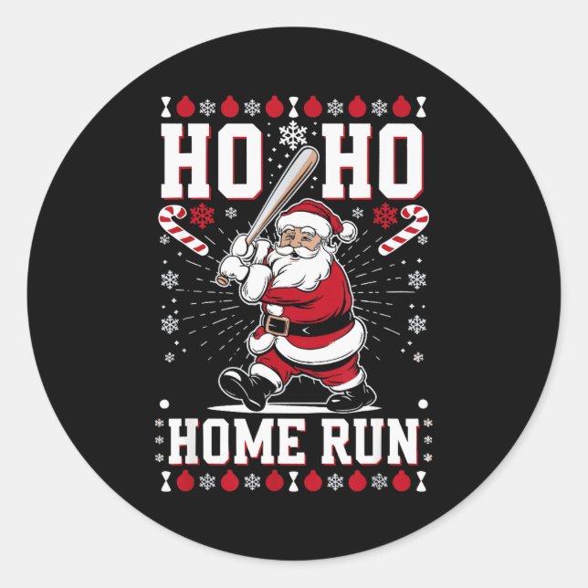 Weihnachts-Santa-Baseball-Homerun-Ho-Ho-Homerun , Runder Aufkleber (Vorderseite)