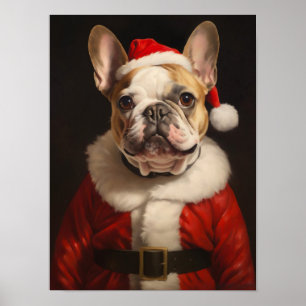 Weihnachts-Santa-Bulldogge Vintage-Porträt, geklei Poster