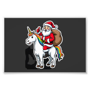 Weihnachts-Santa-Claus-reitet-Einhorn - Xmas Mädch Fotodruck
