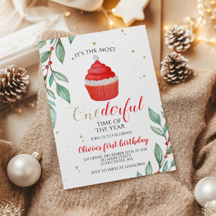 Weihnachts-Santa-Cupcake Onederful Erster Geburtst Einladung