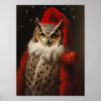 Weihnachts-Santa-Eule Vintage-Porträt, gekleidetes