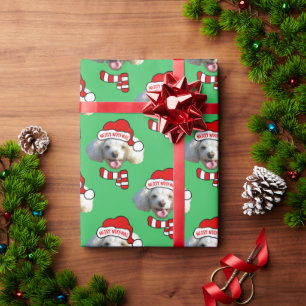 Weihnachts-Santa-Hund Individuelles Foto-Muster Geschenkpapier