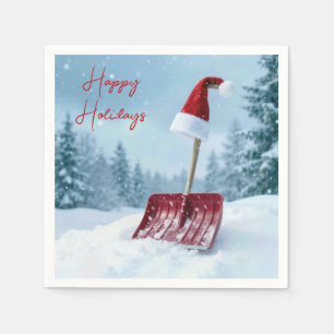 Weihnachts-Santa-Hut auf roter Schneeschaufel Serviette