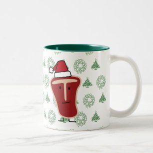 Weihnachts-Santa-Hut-T-Bone-Steak Fleisch Protein Zweifarbige Tasse