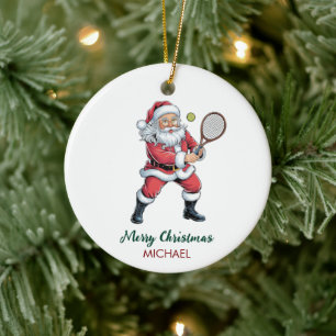 Weihnachts-Santa-Klaus spielt Tennis Personalisier Keramik Ornament