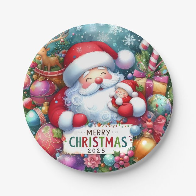 Weihnachts-Santa mit Baby  Pappteller (Vorderseite)