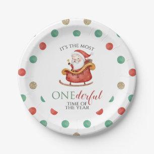Weihnachts-Santa Onederful First Birthday Papierpl Pappteller
