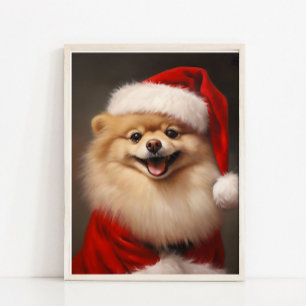 Weihnachts-Santa-Pomeranian-Vintage-Porträt, gekle Poster