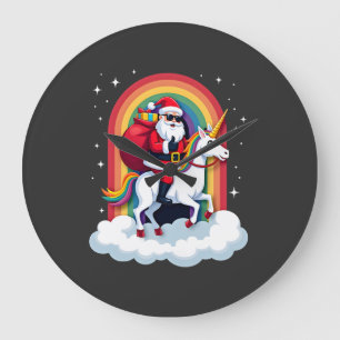 Weihnachts-Santa-Reit-Einhorn Xmas Mädchen Frauen Große Wanduhr