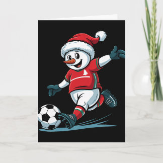 Weihnachts-Santa-Schneemann spielt Fußball lustig  Karte