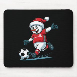 Weihnachts-Santa-Schneemann spielt Fußball lustig  Mousepad