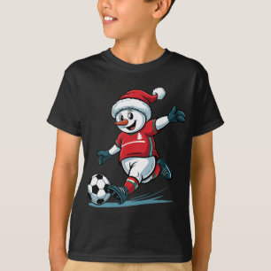 Weihnachts-Santa-Schneemann spielt Fußball lustig T-Shirt
