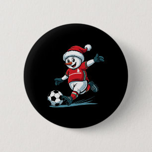 Weihnachts-Santa-Schneemann spielt Fußball lustige Button