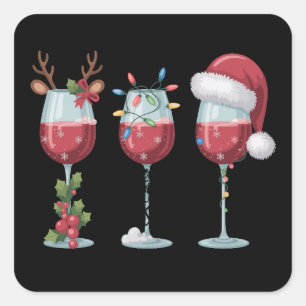 Weihnachts-Santa-Weinglas-Festzeit-Trinken Quadratischer Aufkleber
