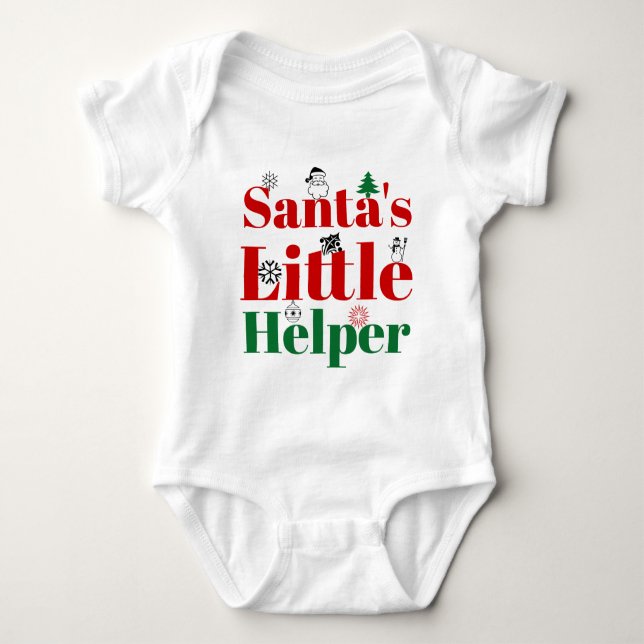 Weihnachts Santas Helper rot und grün Typografie Baby Strampler (Vorderseite)