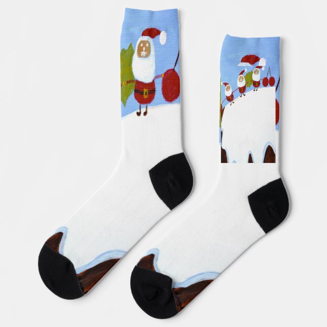 Weihnachts-Santas und Weihnachts-Pudding-Socken Socken (Linkes Detail)