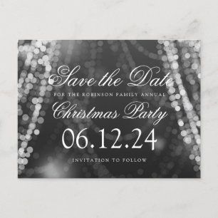 Weihnachts Save the Date String Lights Silver Ankündigungspostkarte