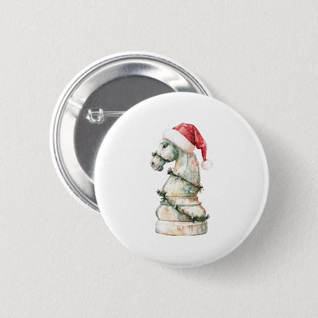 Weihnachts-Schach-Springer-Anstecknadel – Wasserfa Button (Vorne & Hinten)