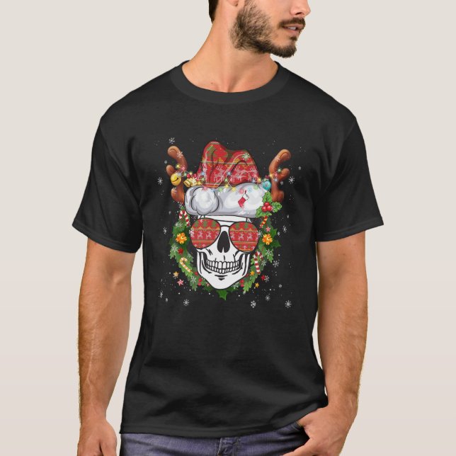 Weihnachts-Schädel-Rentier-Weihnachtsmannmütze-Bri T-Shirt (Vorderseite)