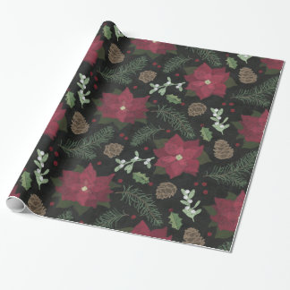 Weihnachts-Schiefertafel Winterblumen & Laub Geschenkpapier