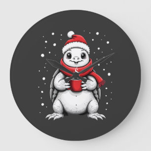 Weihnachts-Schildkröte mit Santa-Hut Kaffee-Liebha Große Wanduhr