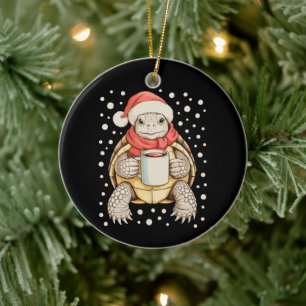 Weihnachts-Schildkröte-Santa-Hut-Kaffee-Winter-Sch Keramik Ornament