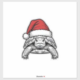 Weihnachts-Schildkröte-Santa-Hut-Vintage-Stich-Des Aufkleber