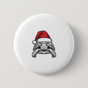 Weihnachts-Schildkröte-Santa-Hut-Vintage-Stich-Des Button