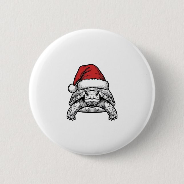 Weihnachts-Schildkröte-Santa-Hut-Vintage-Stich-Des Button (Vorderseite)