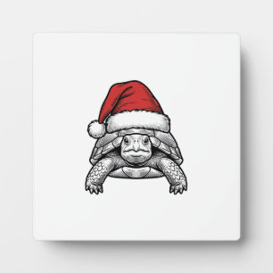 Weihnachts-Schildkröte-Santa-Hut-Vintage-Stich-Des Fotoplatte