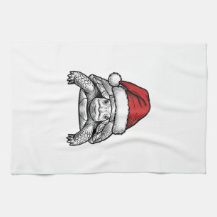 Weihnachts-Schildkröte-Santa-Hut-Vintage-Stich-Des Geschirrtuch