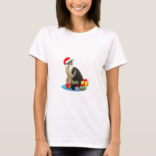 Weihnachts-Schlachmorzkatze und süßer kleiner Enge T-Shirt