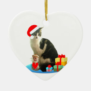 Weihnachts-Schlagkatze und süßer kleiner Engel Keramikornament