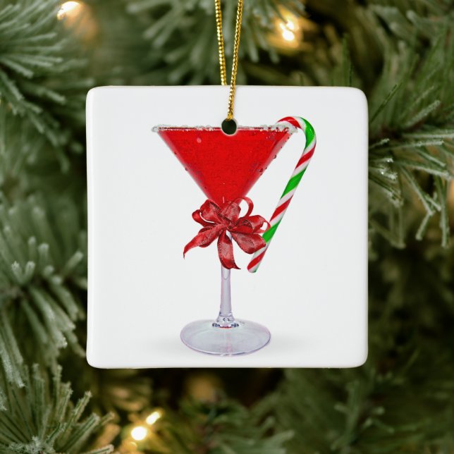 Weihnachts-Schleife auf Martini-Cocktail Keramikornament (Baum)