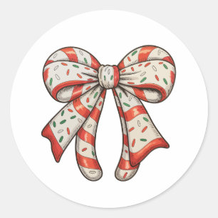 Weihnachts-Schleife Candy Cane Girly Coquette Xmas Runder Aufkleber