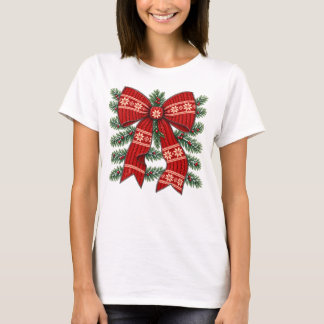 Weihnachts-Schleife Rot Gestrickt Schneeflocken-De T-Shirt