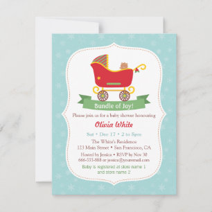 Weihnachts-Schlitten-Kinderwagen-Baby-Party-Einlad Einladung